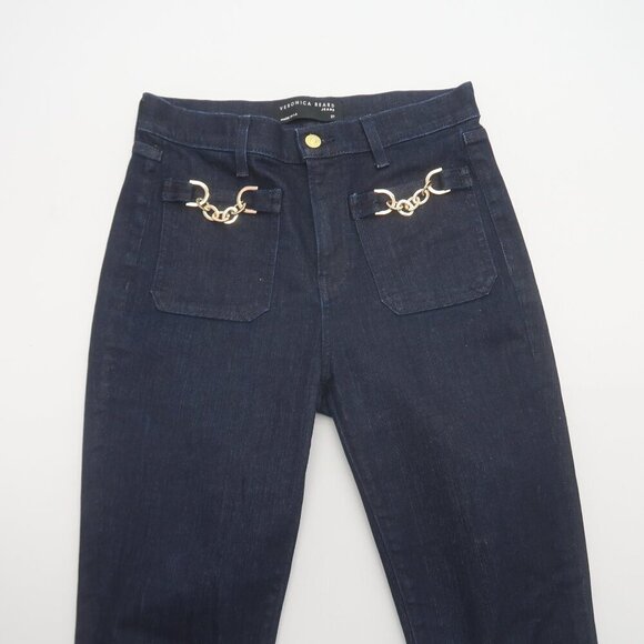 Veronica Beard Florence Flare Jeans with Chains Dark Wash Size 27 - Picture 10 of 15